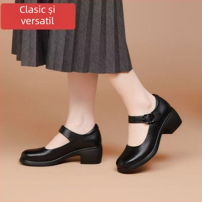 Pantofi Mary Jane pentru femei cu toc gros, stil casual, partea superioară din plasă, talpă din cauciuc
