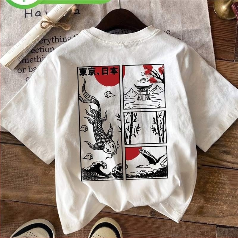 Top damă cu guler rotund, imprimeu cu model bambus, mărime europeană, mâneci scurte, bumbac, casual, croială lejeră