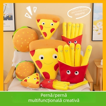 Pluș în formă de cartofi prăjiți și burger, cu pizza mare – pernă-jucărie pentru somn, cadou de ziua copiilor