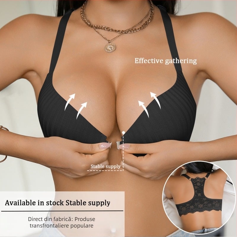 Sutien push-up cu închidere frontală, cupă 3/4, nylon respirabil, căptușeală din bumbac, bretele reglabile, design plăcut al spatelui