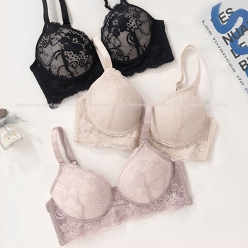 Tume Xiyin sutien push-up dantelat cu inel metalic, bretele reglabile, cupă 3/4, respirabil, lenjerie sexy pentru femei