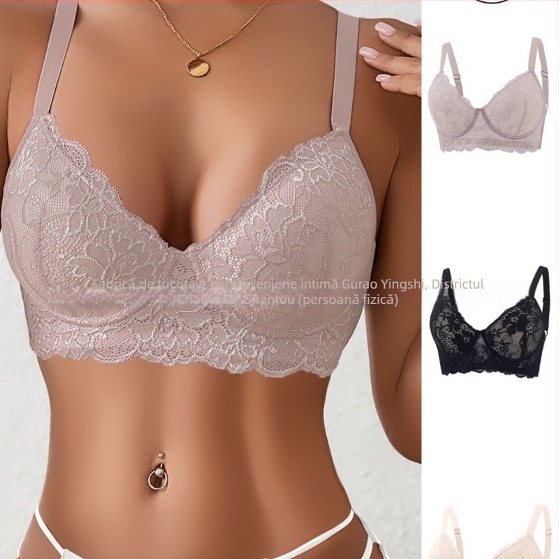 Tume Xiyin sutien push-up dantelat cu inel metalic, bretele reglabile, cupă 3/4, respirabil, lenjerie sexy pentru femei