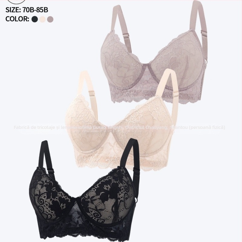 Tume Xiyin sutien push-up dantelat cu inel metalic, bretele reglabile, cupă 3/4, respirabil, lenjerie sexy pentru femei