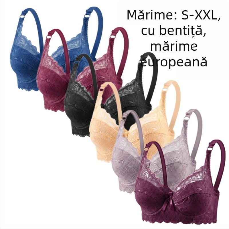 Sutien nou din dantelă, subțire, plus size, bretele reglabile, închidere în spate cu două rânduri de carlige, lenjerie în stil mamă