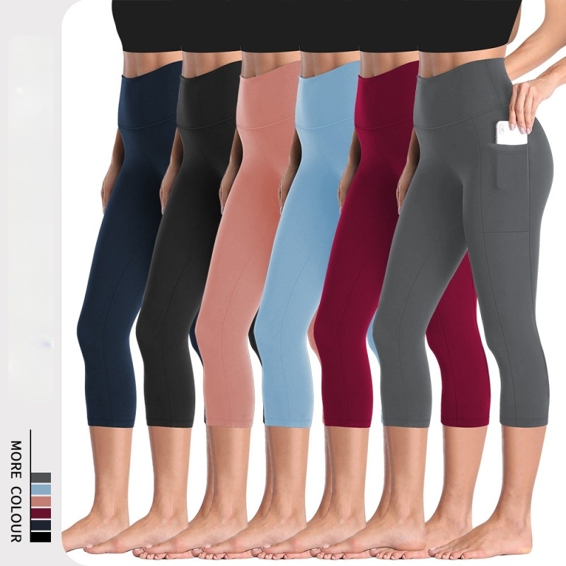 Pantaloni de yoga pentru femei, cu buzunare, talie înaltă, croi slim, lungime 7/10, material Milk Silk