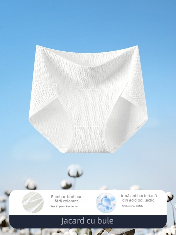 Chiloți din bumbac triunghi, cu inserție antibacteriană din acid polilactic, talie înaltă, croială amplă, plus size, fără cusături