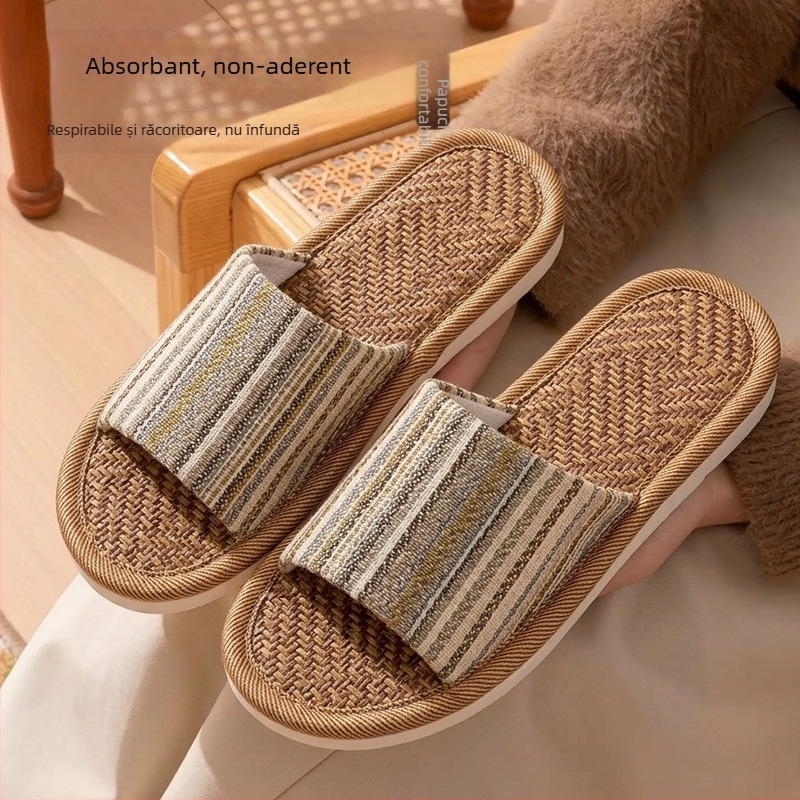 Papuci unisex stil japonez, din in țesut, pentru casă, antiderapante, silențioase, respirabile, absorbante de transpirație, cu model în dungi, pentru toate anotimpurile