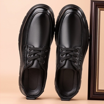 Pantofi bărbați din piele de vită — business casual, respirabili, șiret, talpă moale, vârf rotund, stil britanic