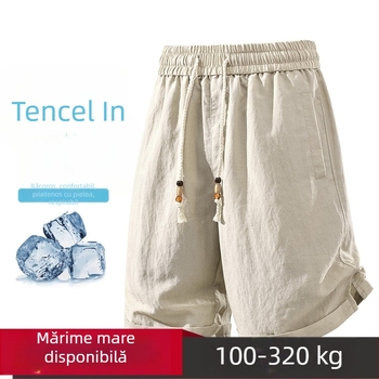 Șorturi Bermuda pentru bărbați din amestec Lyocell-lin, mărime plus, vară, culoare uni, ușoare și versatile.