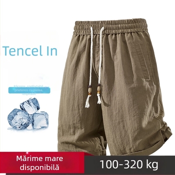 Șorturi Bermuda pentru bărbați din amestec Lyocell-lin, mărime plus, vară, culoare uni, ușoare și versatile.