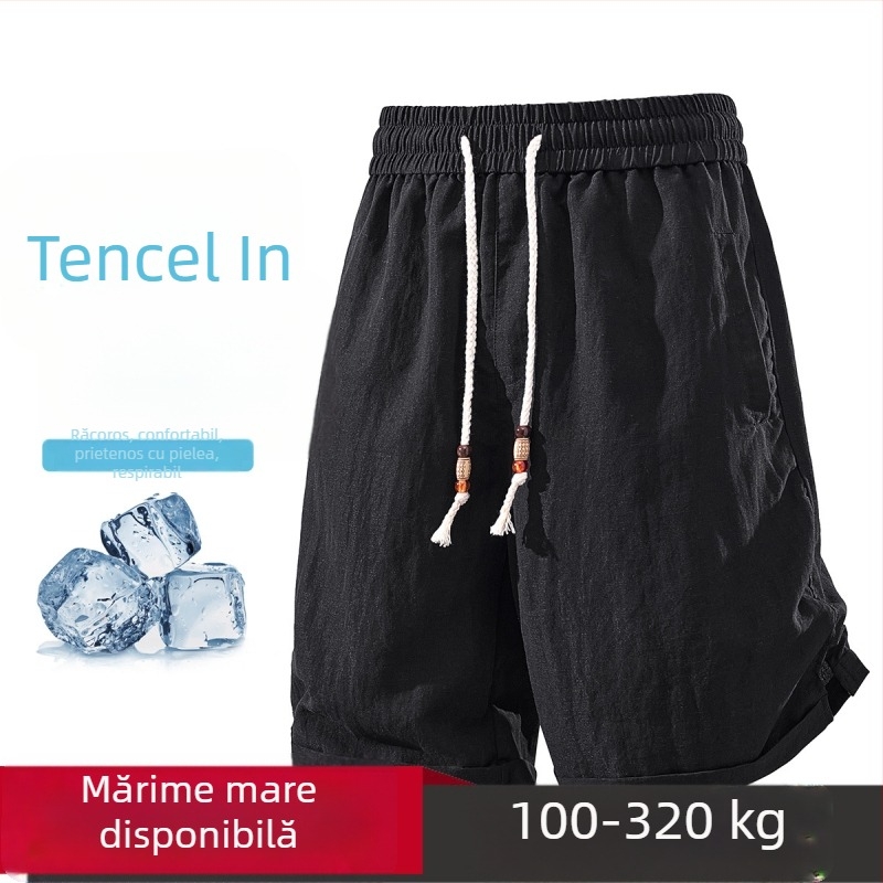 Șorturi Bermuda pentru bărbați din amestec Lyocell-lin, mărime plus, vară, culoare uni, ușoare și versatile.