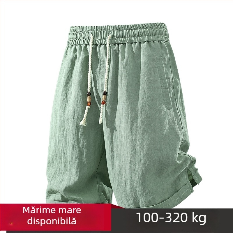 Șorturi Bermuda pentru bărbați din amestec Lyocell-lin, mărime plus, vară, culoare uni, ușoare și versatile.