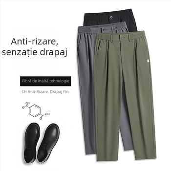 Pantaloni casual pentru bărbați în stil Hong Kong, croi drept, lungime cropped, uscare rapidă, respirabili, pantaloni de costum, mărime mare