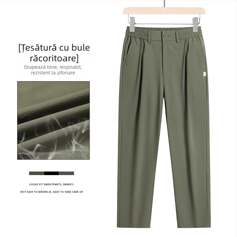 Pantaloni casual pentru bărbați în stil Hong Kong, croi drept, lungime cropped, uscare rapidă, respirabili, pantaloni de costum, mărime mare