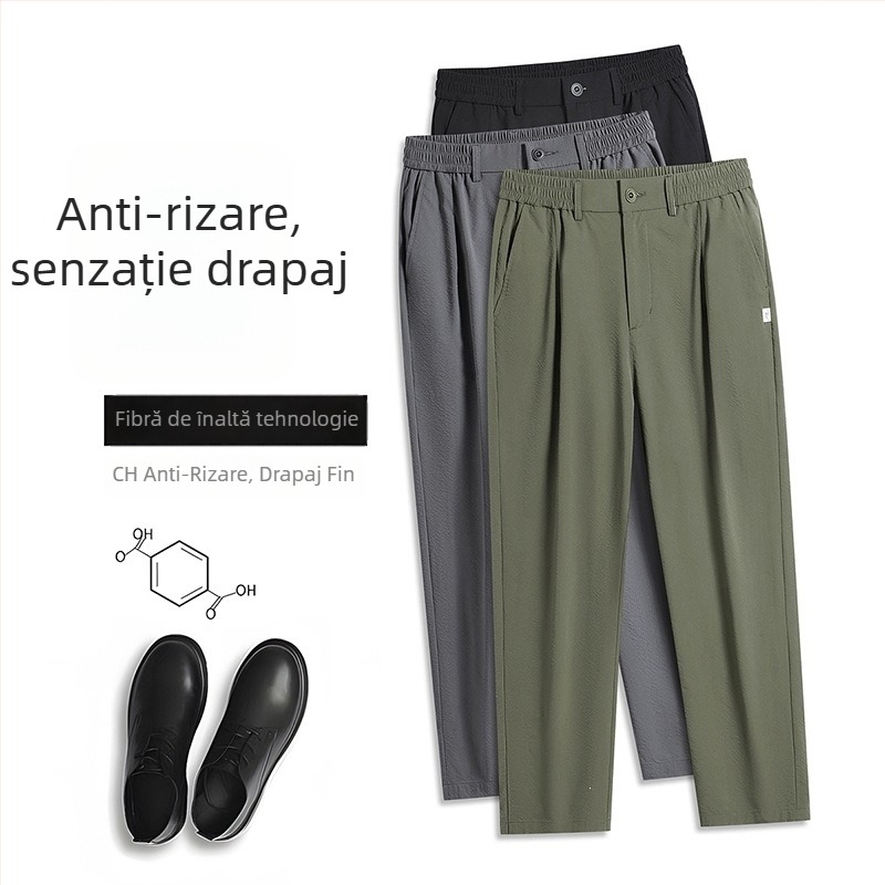 Pantaloni casual pentru bărbați în stil Hong Kong, croi drept, lungime cropped, uscare rapidă, respirabili, pantaloni de costum, mărime mare