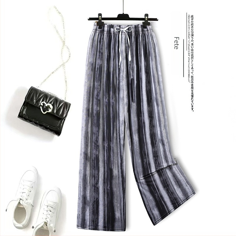 Pantaloni din Ice Silk pentru femei, cu imprimeu floral, casual pentru casă, protecție împotriva țânțarilor, talie înaltă, croială dreaptă