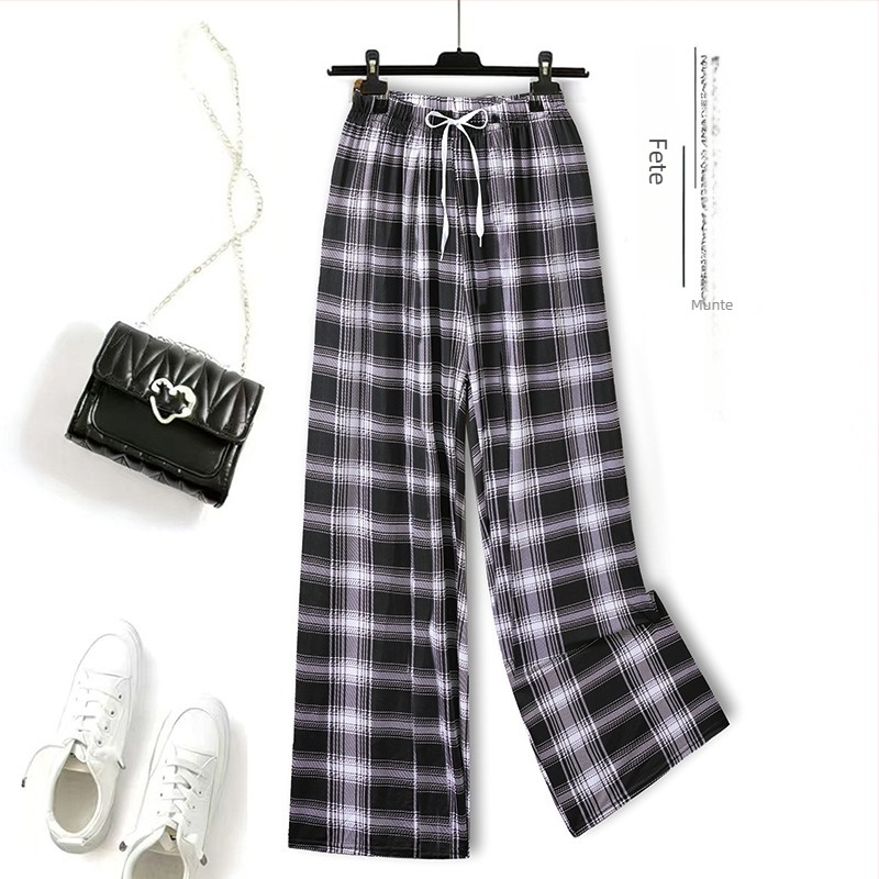 Pantaloni din Ice Silk pentru femei, cu imprimeu floral, casual pentru casă, protecție împotriva țânțarilor, talie înaltă, croială dreaptă