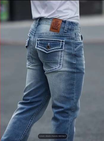 Blugi denim pentru bărbați, stil business casual, croială dreaptă, elastici, talie medie