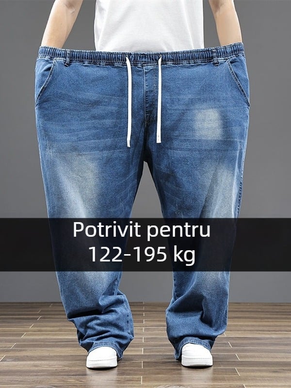Jeansi pentru bărbați mărime plus, croială dreaptă, talie înaltă, elastici – pentru toate anotimpurile