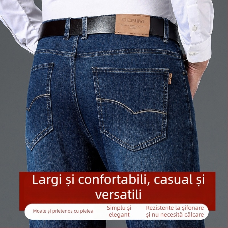 Blugi pentru bărbați, gri fumuriu, toamnă-iarnă, croială dreaptă, talie înaltă cu elastic, relaxați, lungi, casual