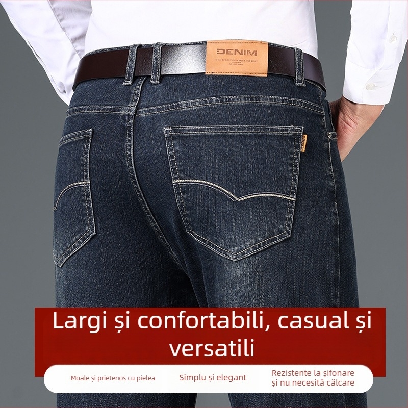 Blugi pentru bărbați, gri fumuriu, toamnă-iarnă, croială dreaptă, talie înaltă cu elastic, relaxați, lungi, casual