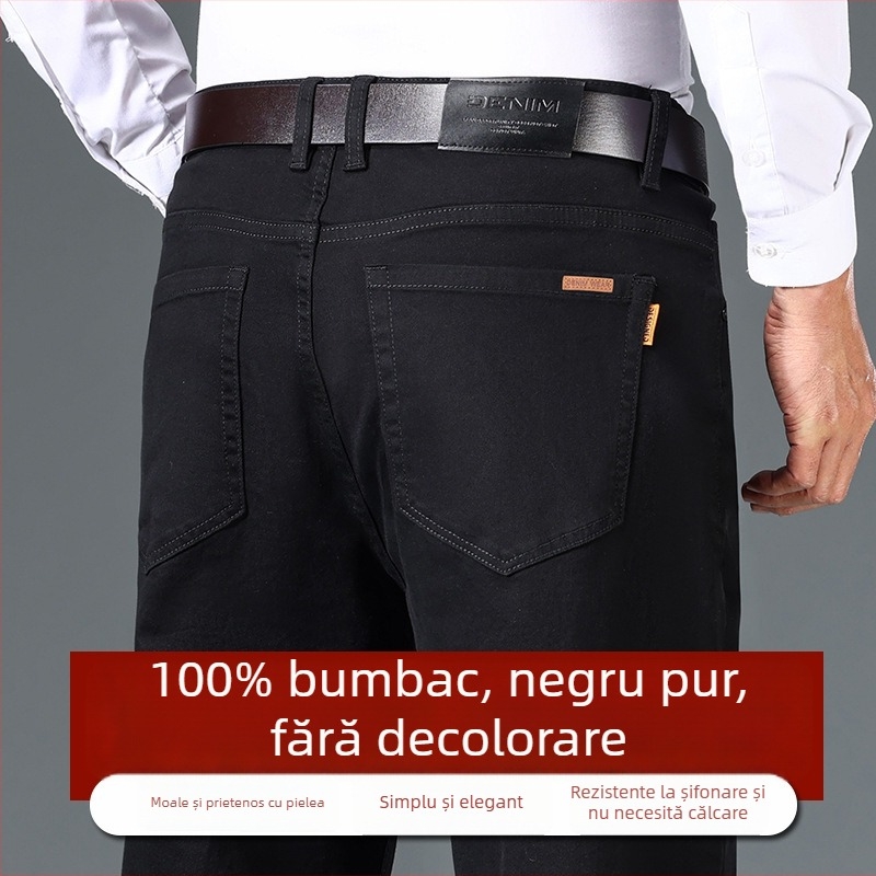 Blugi pentru bărbați, gri fumuriu, toamnă-iarnă, croială dreaptă, talie înaltă cu elastic, relaxați, lungi, casual