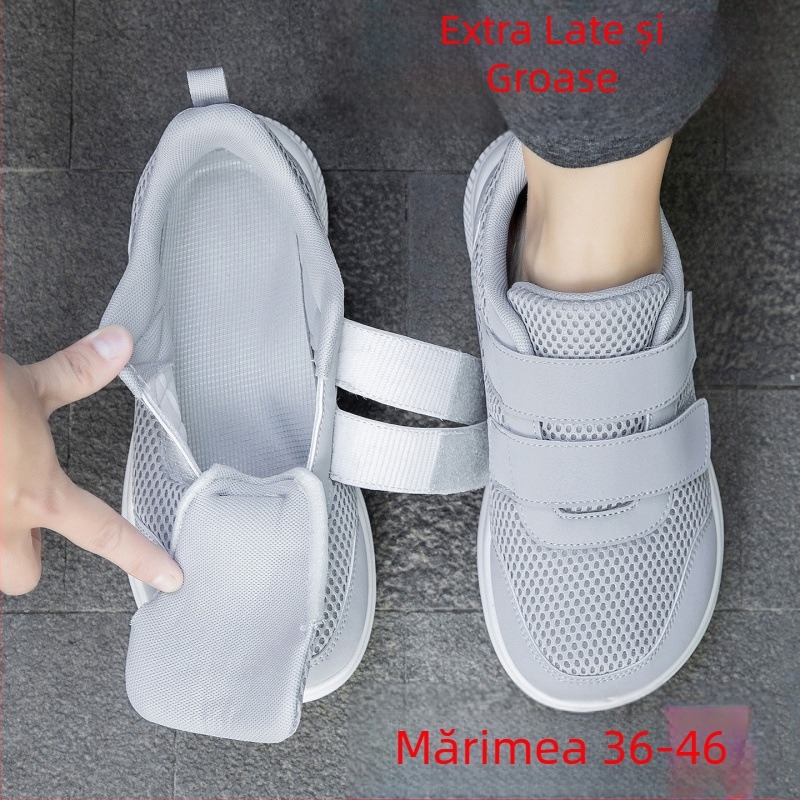 Pantofi sport din plasă, unisex, pentru persoane în vârstă, cu bot lat, talpă moale, închidere Velcro