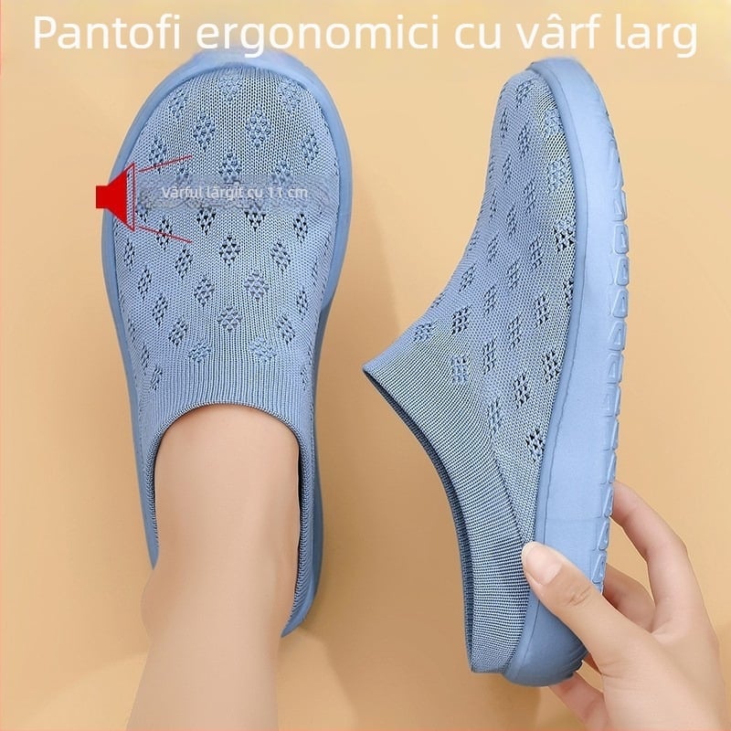 Pantofi slip-on Flyknit elastici, cu vârf lat, pentru bărbați și femei, vară, plasă respirabilă, stil casual, mărime mare