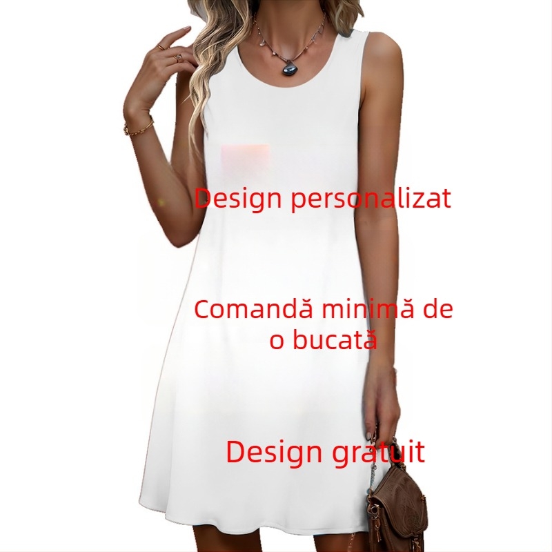 Rochie fără mâneci pentru femei, imprimeu tropical roz cu pisicuță cățărând pe o frânghie