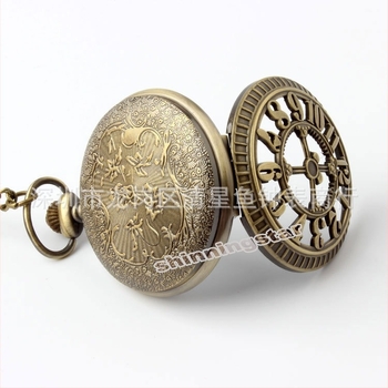 Ceas de buzunar vintage cu cadran skeleton, cuarț, unisex, ca pandantiv