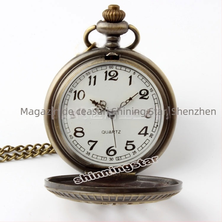 Ceas de buzunar vintage cu cadran skeleton, cuarț, unisex, ca pandantiv