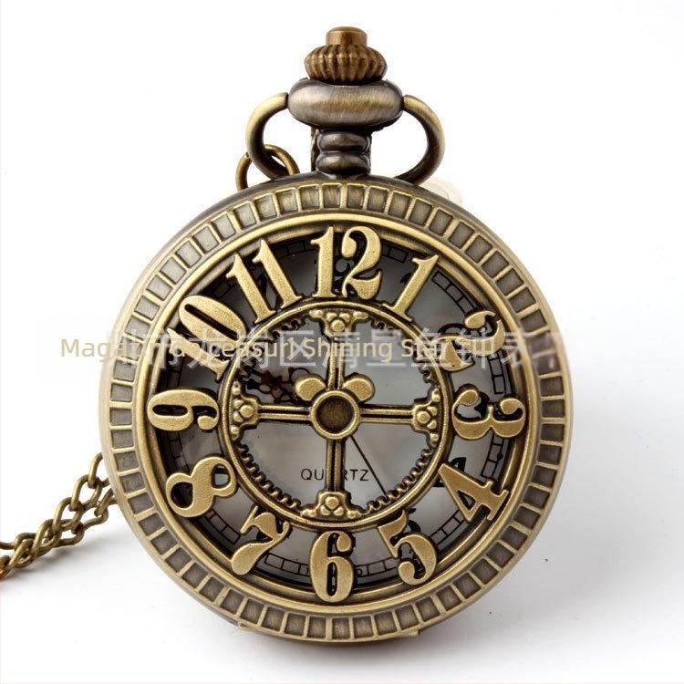 Ceas de buzunar vintage cu cadran skeleton, cuarț, unisex, ca pandantiv
