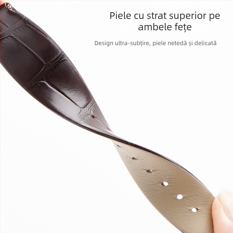 Curea de ceas din piele naturală, cu eliberare rapidă, ultra-subțire, textură bambus, lățimi 12/14/16/18/20/22 mm