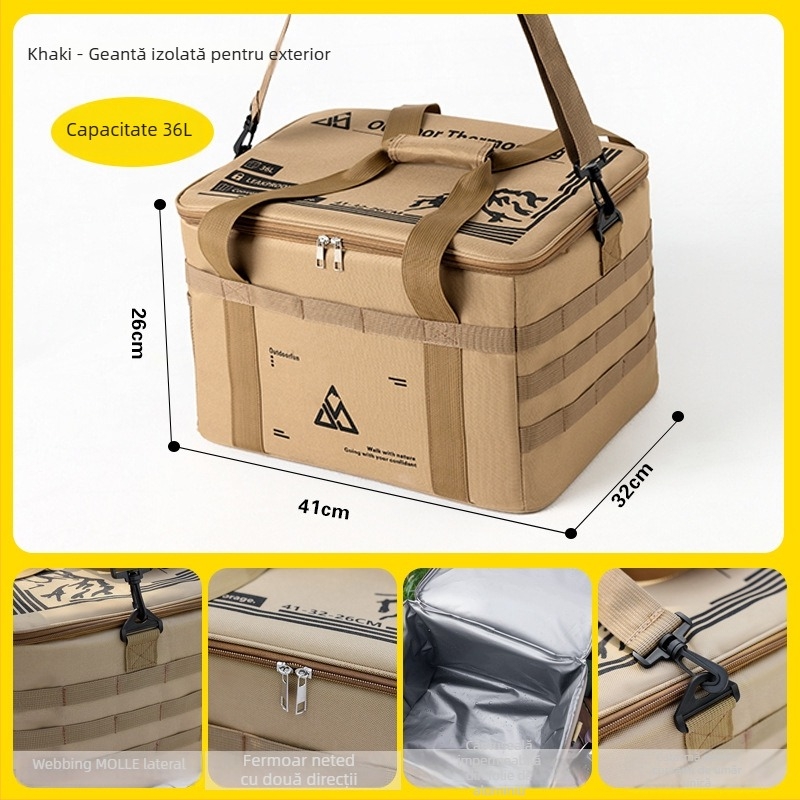 Geantă termoizolantă cu capacitate mare pentru camping, curea crossbody, impermeabilă, geantă pentru prânz