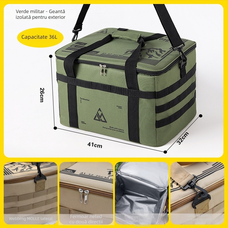 Geantă termoizolantă cu capacitate mare pentru camping, curea crossbody, impermeabilă, geantă pentru prânz