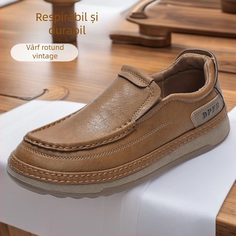 2025 Pantofi casual din piele pentru bărbați, fără șireturi, stil coreean, talpă moale, pantofi de condus