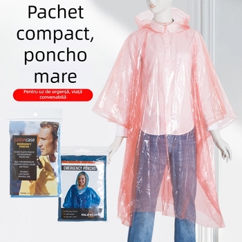 Pelerină de ploaie transparentă din PE, de unică folosință, pentru drumeții în aer liber, poncho unisex