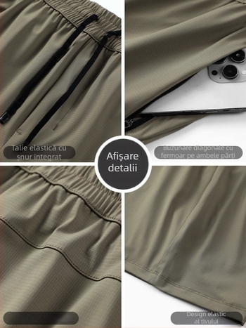 Șorturi sport masculine de vară, croială lejeră, amestec nylon-elastan, talie medie