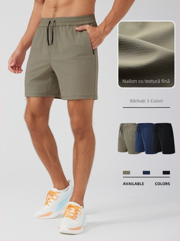 Șorturi sport masculine de vară, croială lejeră, amestec nylon-elastan, talie medie