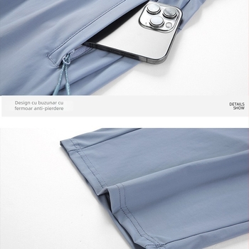 Pantaloni bărbați trei sferturi, uscare rapidă, croială lejeră, plus size, vară, material ice silk