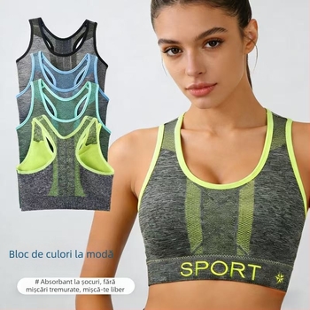 Sutien sport feminin fără sârmă, spate racerback, top de yoga din nylon, respirabil
