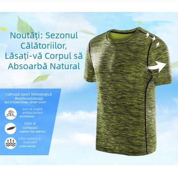 Tricou bărbătesc camuflat, guler rotund, uscare rapidă, țesătură antibacteriană cu ioni de argint, elasticitate înaltă, rezistent la uzură