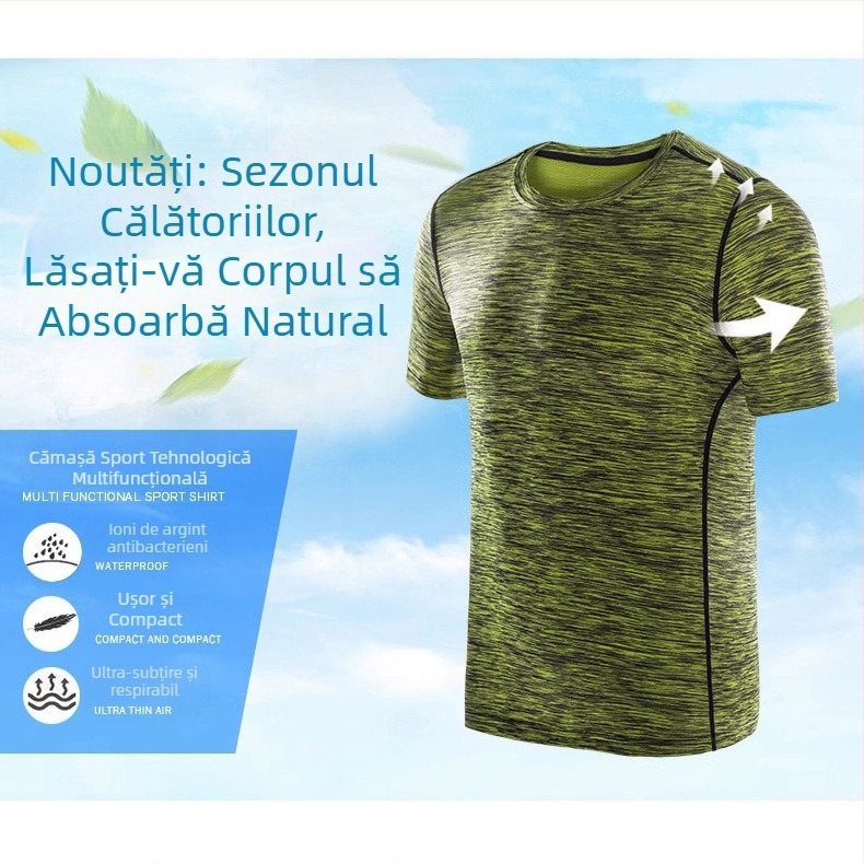 Tricou bărbătesc camuflat, guler rotund, uscare rapidă, țesătură antibacteriană cu ioni de argint, elasticitate înaltă, rezistent la uzură
