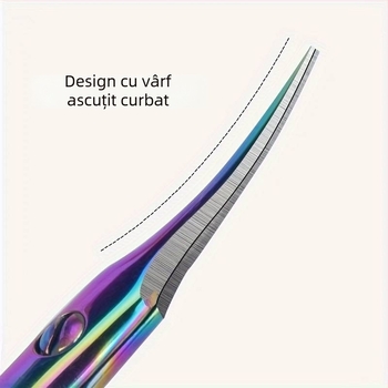 Clește pentru cuticule din oțel inoxidabil, curbat, pentru pre-tratamentul pielii cuticulei, tăierea sprâncenelor și foarfecă de unghii cu vârfuri ascuțite