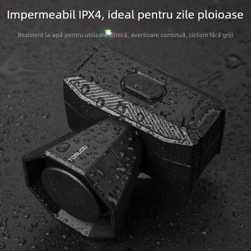 Tosuod Claxon de bicicletă reîncărcabil, negru, impermeabil, pentru bicicletă de drum, cu design creativ