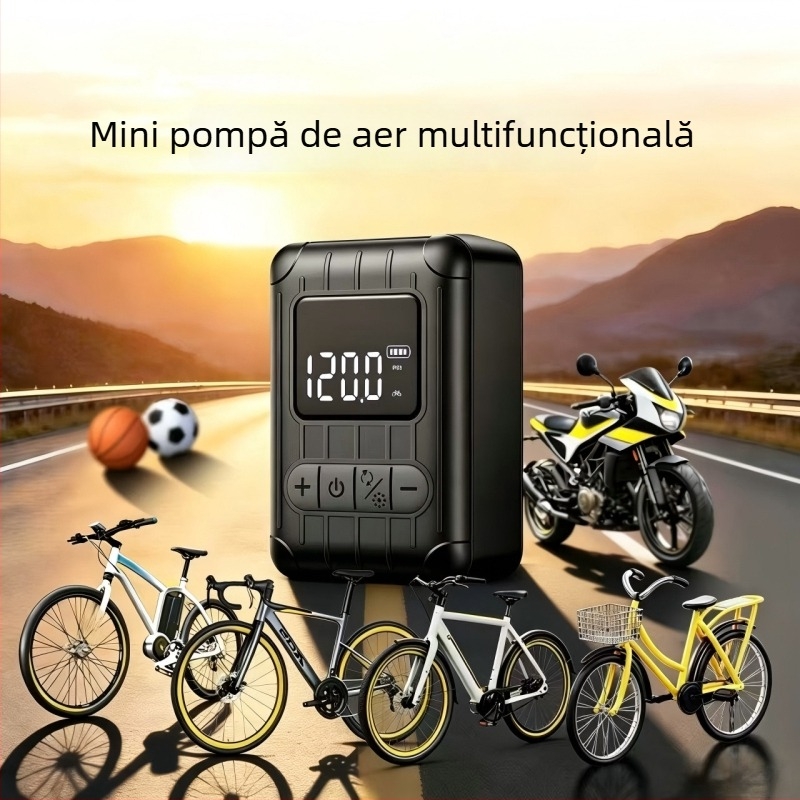 Pompa de bicicletă portabilă, mini, brushless, electrică, cu control inteligent al presiunii pentru ciclism pe drum și munte