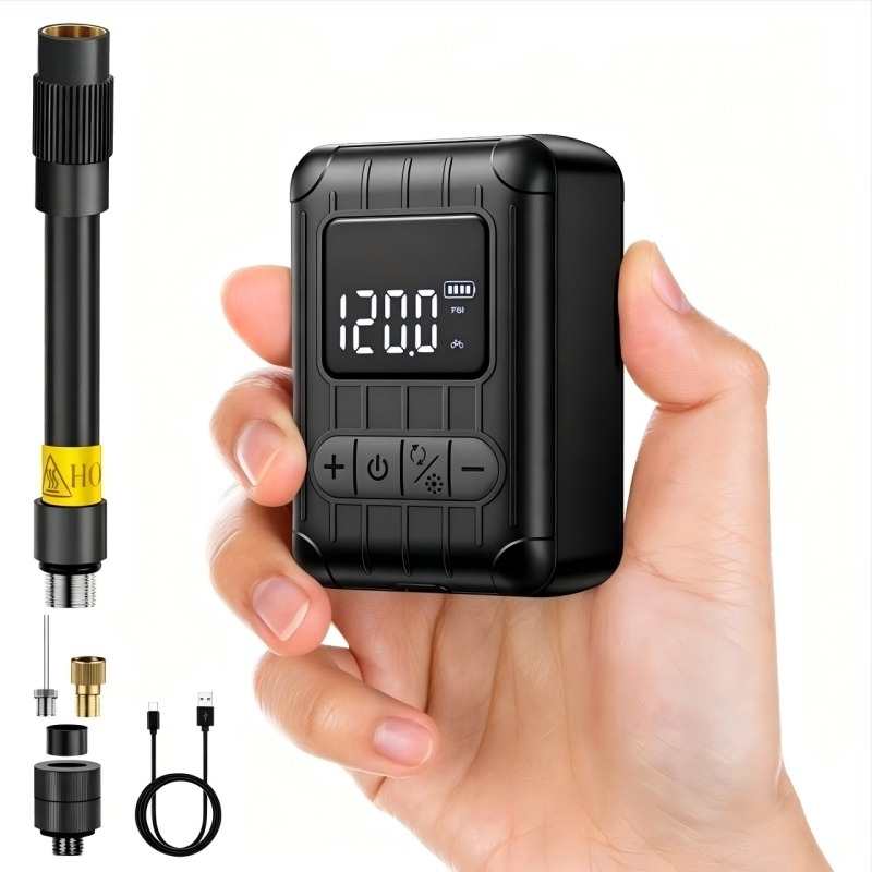 Pompa de bicicletă portabilă, mini, brushless, electrică, cu control inteligent al presiunii pentru ciclism pe drum și munte