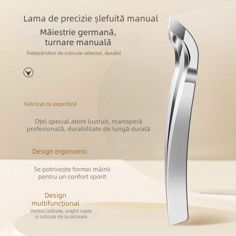 Unelte de manichiură din oțel inoxidabil pentru salon: clește pentru cuticule, foarfecă pentru cuticule, clește pentru pielițe, pense pentru exfoliere, îndepățător de piele moartă cu vârf înclinat