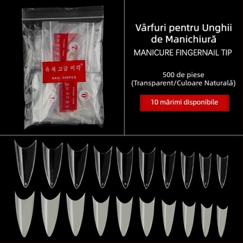 Red nuo vârfuri de unghii ascuțite, unghii false transparente, stil franțuzesc, 500 bucăți, din plastic, culoare transparentă și naturală