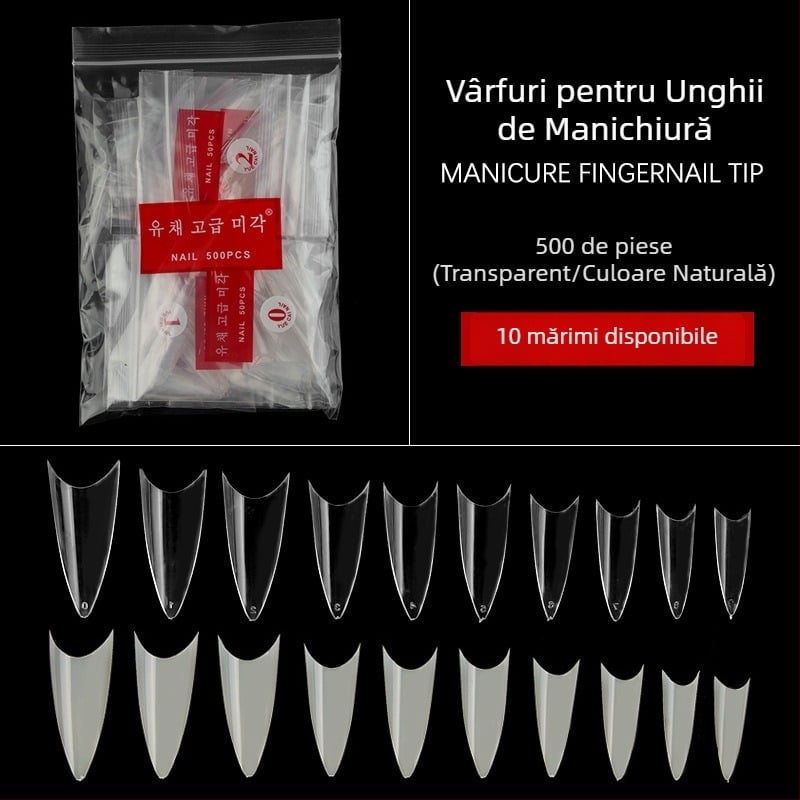 Red nuo vârfuri de unghii ascuțite, unghii false transparente, stil franțuzesc, 500 bucăți, din plastic, culoare transparentă și naturală